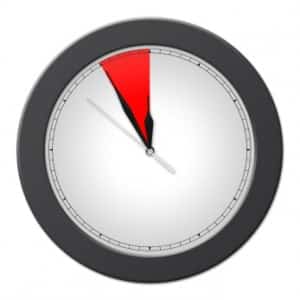 Clock with the time almost at 12, representing countdown to the pediatric board exam.