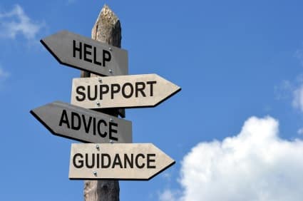 Directional signs labeled Help, Support, Advice, Guidance for Pediatrics Board Review Support and Guidance