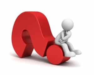 Figure sitting on a large question mark, representing contemplation and uncertainty after failing a board exam.
