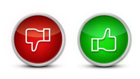 Red thumbs down and green thumbs up icons, representing low quality versus high quality.