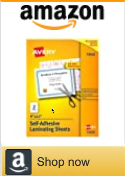Tools to help you pass Avery self-adhesive laminating sheets displayed in an Amazon product graphic as a recommended tool for pediatric board exam preparation
