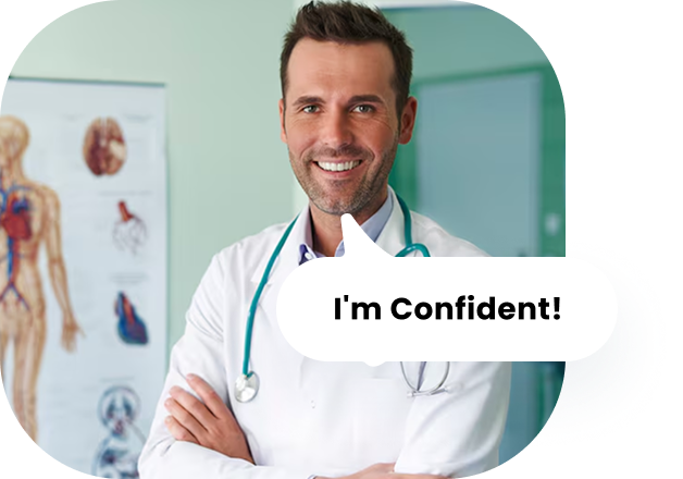 Maintenance Of Certification Confident pediatrician representing the low-risk group of clinicians preparing for MOCA-Peds and the pediatric MOC exam.