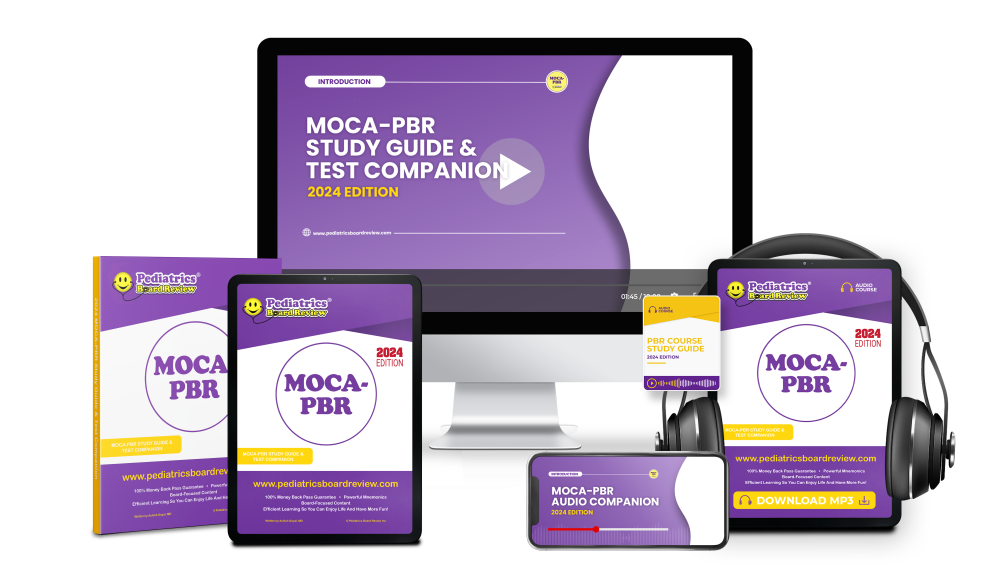 The MOCA-PBR includes a concise review of 100% of the ABP's Learning Objectives and Featured Readings you need to know for the MOCA-Peds recertification questions. MOCA-PBR is easy to study and efficient to use during your "OPEN BOOK" exam.

Bundle Includes:
MOCA-PBR Online Course
MOCA-PBR Hardcopy Study Guide
MOCA-PBR Audio Course (Downloadable and Streaming)