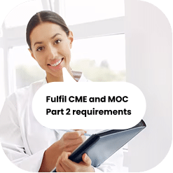 Female pediatric clinician highlighting PBR’s CME and MOC Part 2 credit fulfillment options