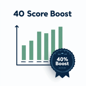 Should I Be Reading Pediatrics In Review? Rising bar graph with a ‘40% Boost’ badge, illustrating the article’s example of how shifting from broad resources like Pediatrics In Review to focused study materials can increase board exam scores.