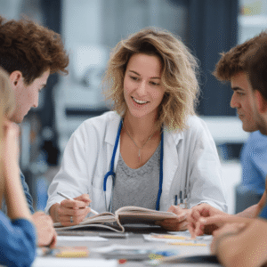 Should I Be Reading Pediatrics In Review? Pediatric clinician leading a group study discussion, illustrating how structured teaching and focused guidance can support residents when balancing resources like Pediatrics In Review.