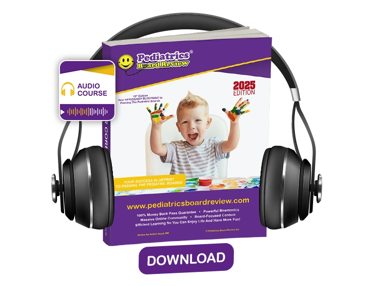 Pediatric Board Review Course 2026 PBR pediatric board review audio course displayed with headphones and the core study guide, featured here as part of the multimodal learning tools in the review course to learn fundamental pediatrics.