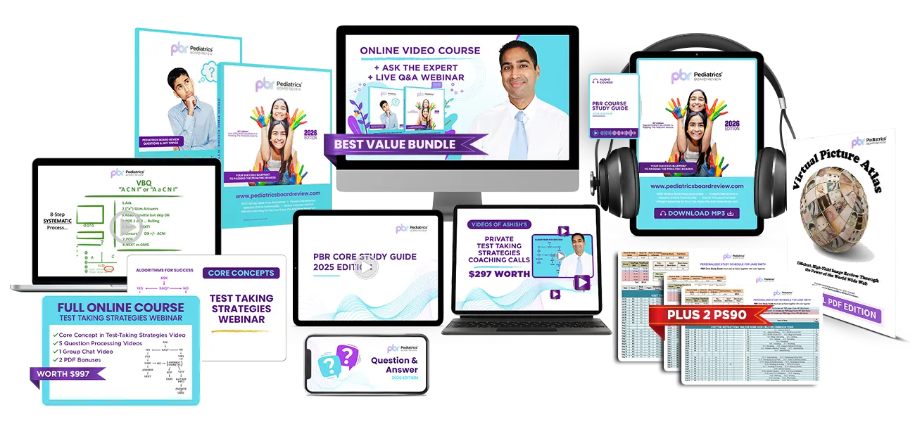 Achondroplasia Mnemonic Images Pediatrics Board Review books, videos, and audio course being shown as inclusions of the "No Brainer" product bundle.