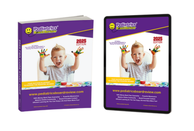 Pediatric Board Review Book Shown in Hardcopy and Tablet Format.