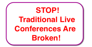 Text graphic emphasizing the message that traditional live pediatric board review conferences are broken.
